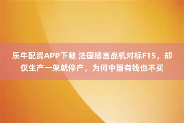乐牛配资APP下载 法国扬言战机对标F15，却仅生产一架就停产，为何中国有钱也不买